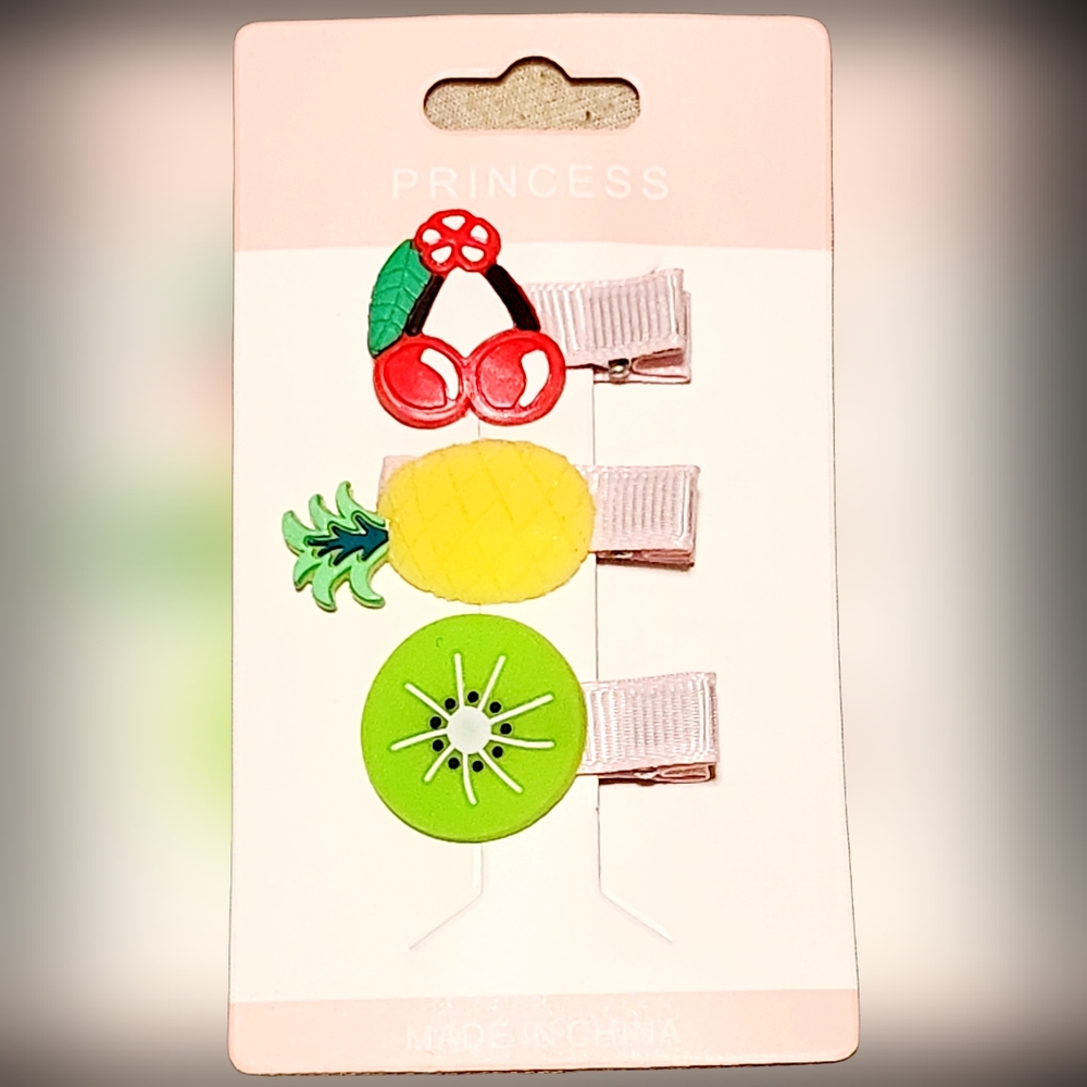 NWT PRINCESS 3-pc Fruits Hair Clips For Baby-Thin Hair!